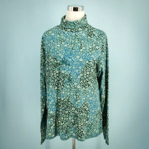 Peruvian Connection Size XL Blue Mille Fleur Floral Print Turtleneck Knit Top